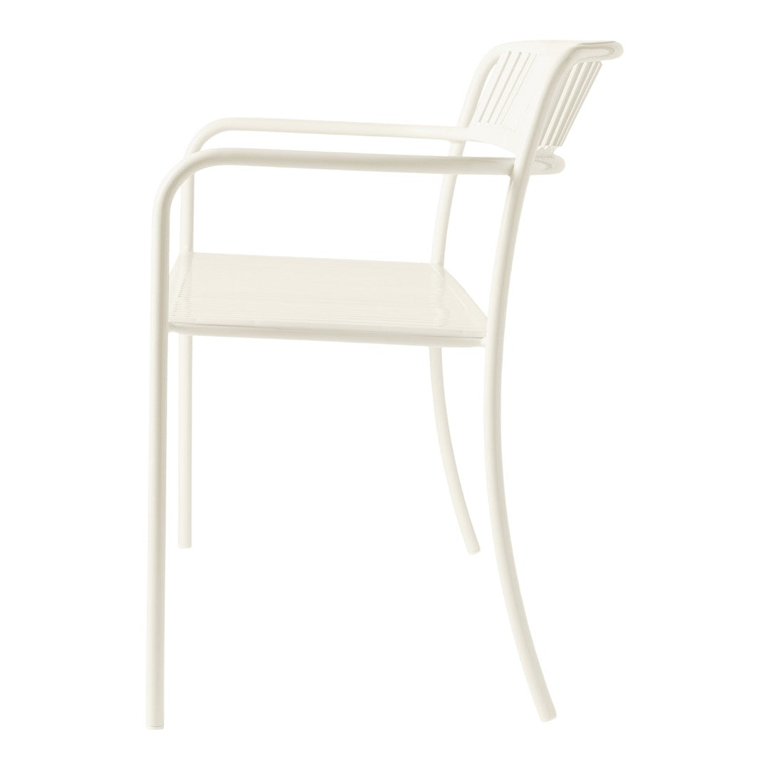 White modern bar stool with sleek lines and a minimalist design, featuring a slatted back and seat.
