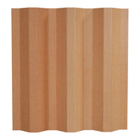 Natural wood panel with warm beige tones and vertical wave patterns, ideal for interior decoration.