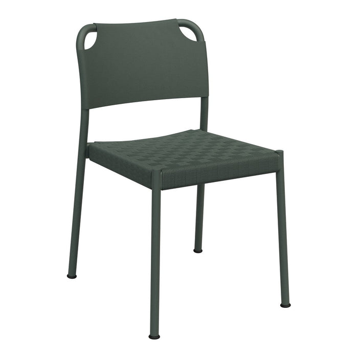 Green metal chair with a textured pattern and sleek design, perfect for modern indoor or outdoor spaces.