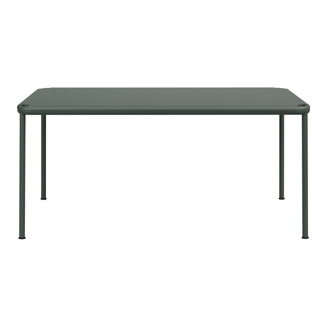 Rectangular dining table in sleek dark green finish with a smooth surface and minimalist design. Ideal for modern interiors.
