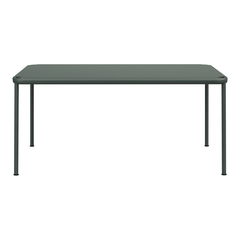 Rectangular dining table in sleek dark green finish with a smooth surface and minimalist design. Ideal for modern interiors.