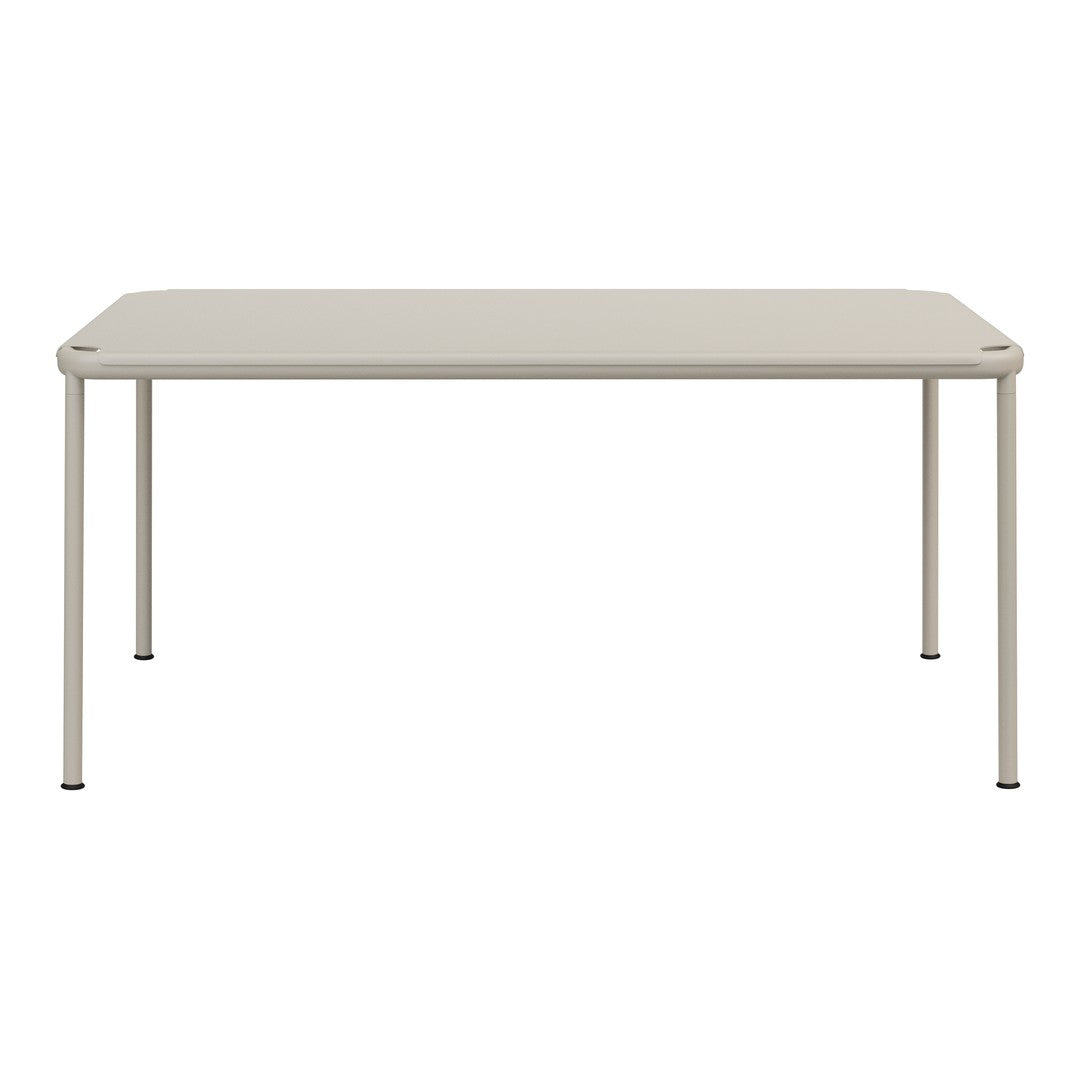 Light gray rectangular table with a smooth, minimalist design and slender metal legs. Ideal for modern interiors.