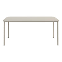Light gray rectangular table with a smooth, minimalist design and slender metal legs. Ideal for modern interiors.