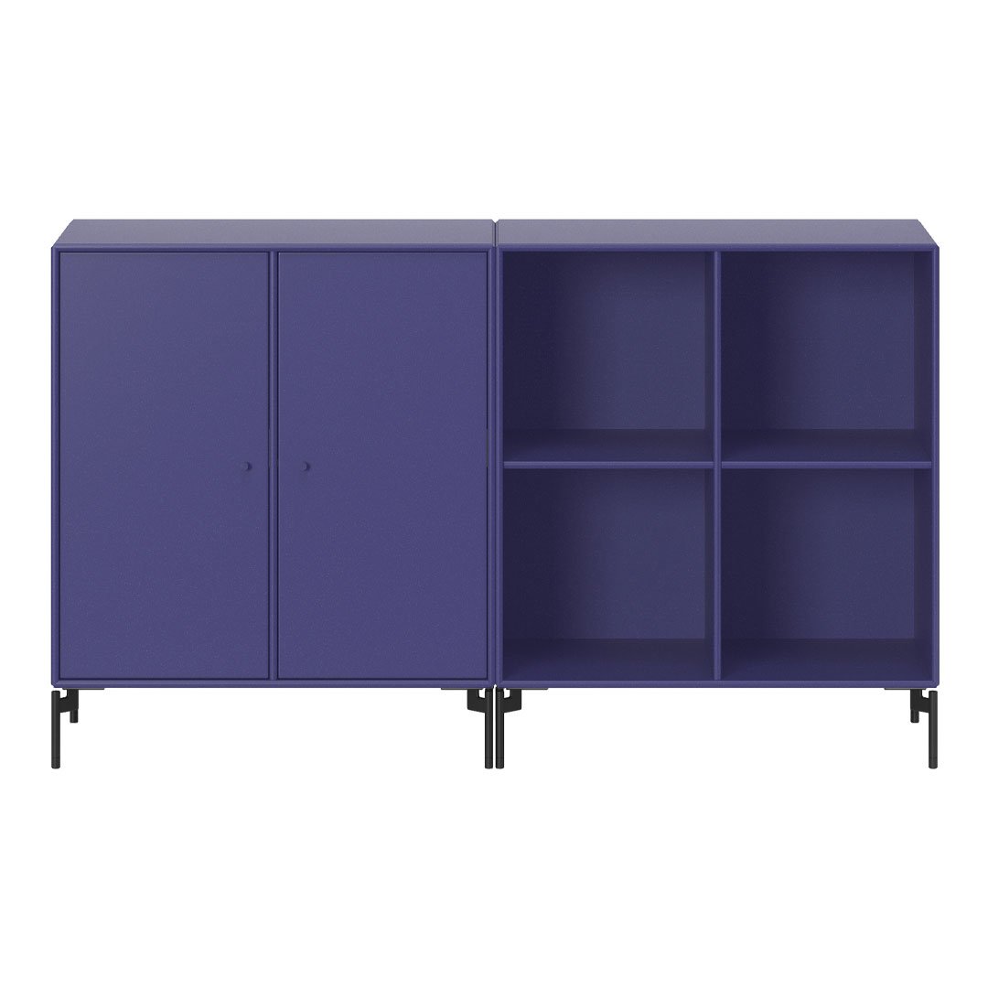 Modern purple cabinet with sleek lines, featuring a solid matte finish and black metal legs for a stylish contrast.