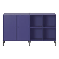 Modern purple cabinet with sleek lines, featuring a solid matte finish and black metal legs for a stylish contrast.