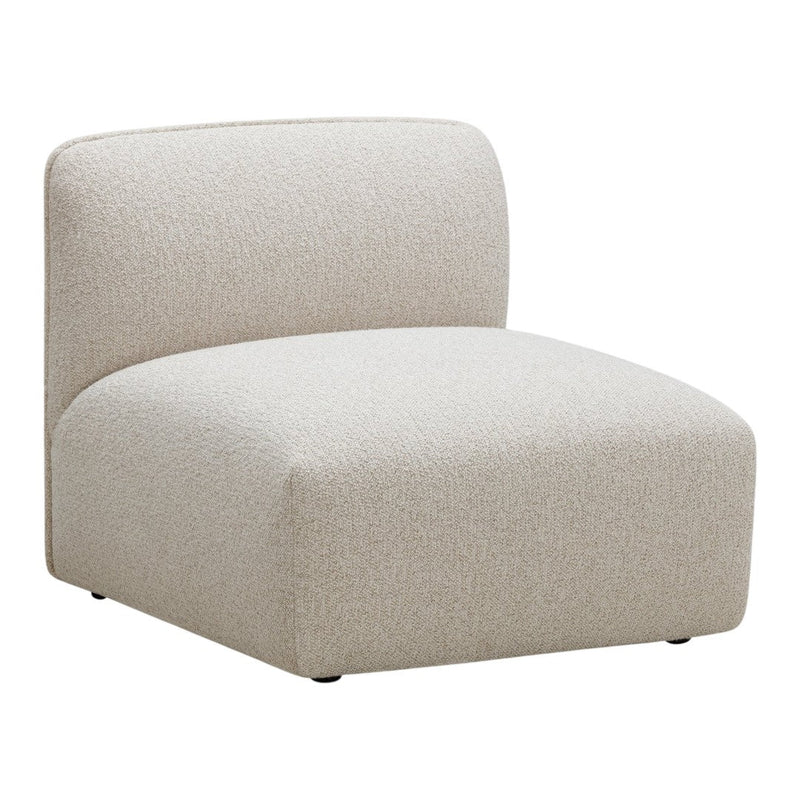 Beige upholstered accent chair with subtle textured pattern, perfect for modern interiors.