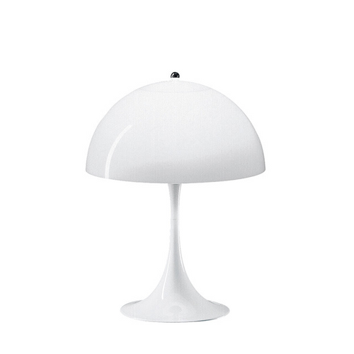 White modern table lamp with a sleek dome shade and smooth, glossy base. Perfect for stylish home décor.