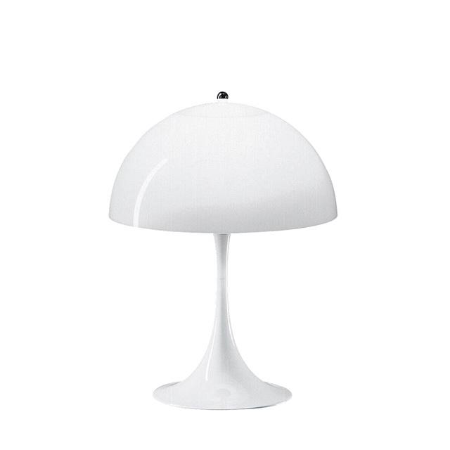 White modern table lamp with a sleek dome shade and smooth, glossy base. Perfect for stylish home décor.