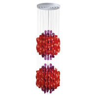 Red and purple decorative pendant light with a modern, layered design and glossy finish. Perfect for stylish interiors.