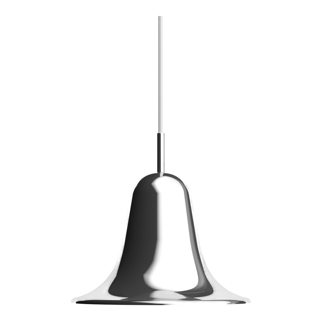 Sleek silver pendant light with a smooth, reflective finish and modern bell shape, perfect for stylish interiors.