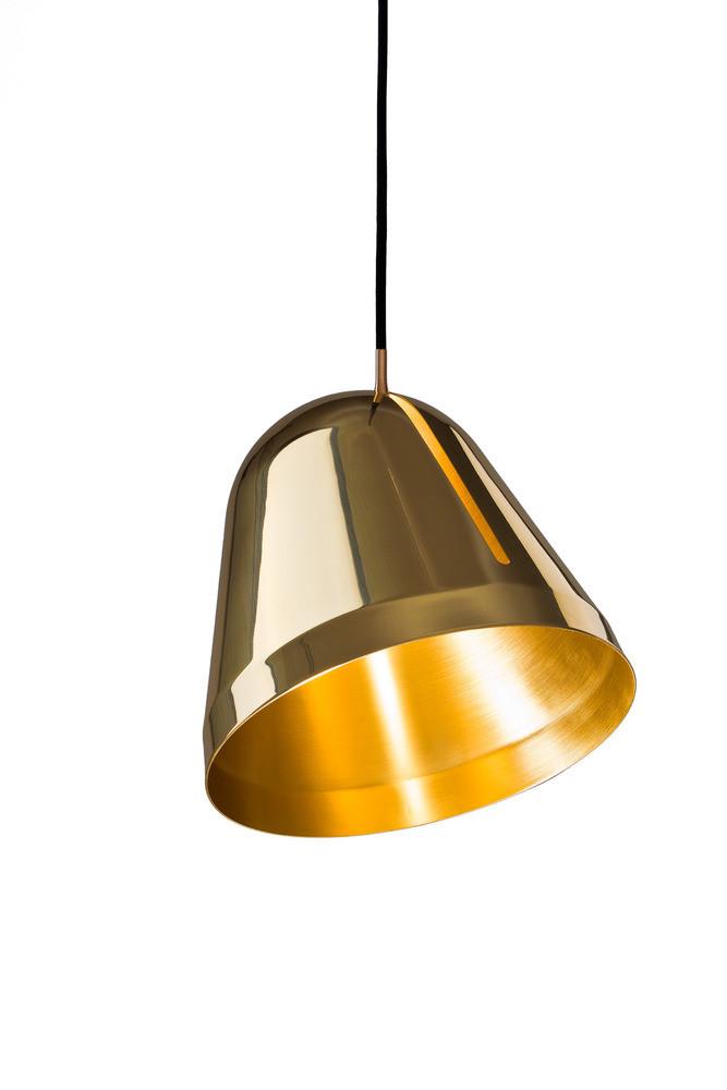 Shiny gold pendant lamp with a sleek, modern design and a glossy finish. Perfect for adding elegance to any space.