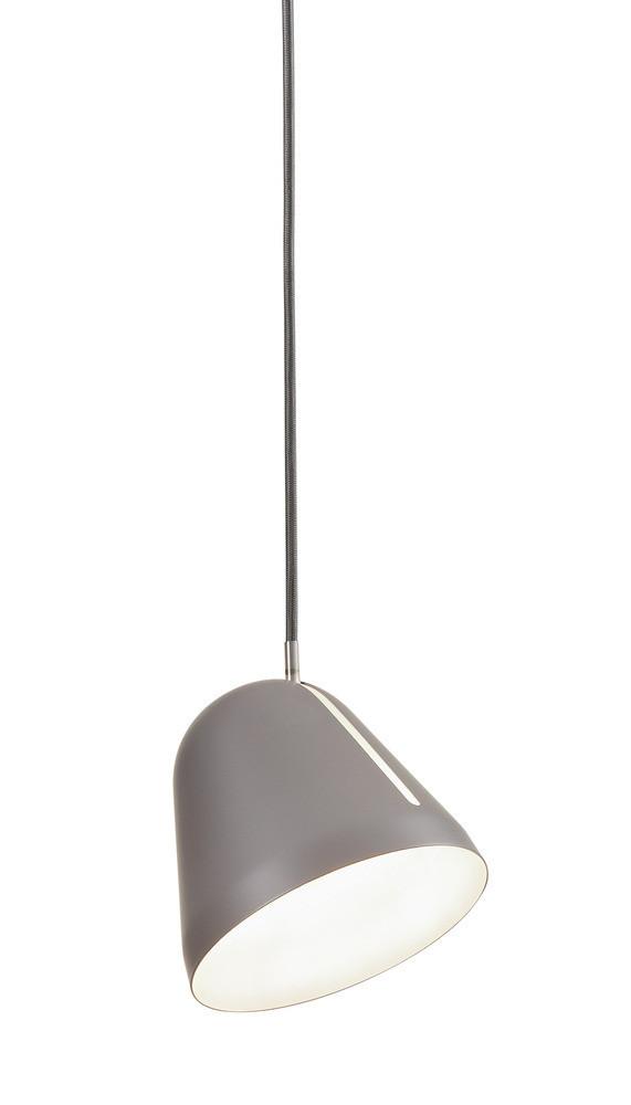 Gray pendant lamp with a sleek, minimalist design and a smooth finish, ideal for modern decor.