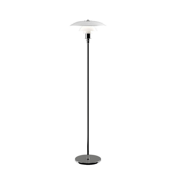 Modern black floor lamp with a sleek chrome base and white dome shade for a minimalist decor style.