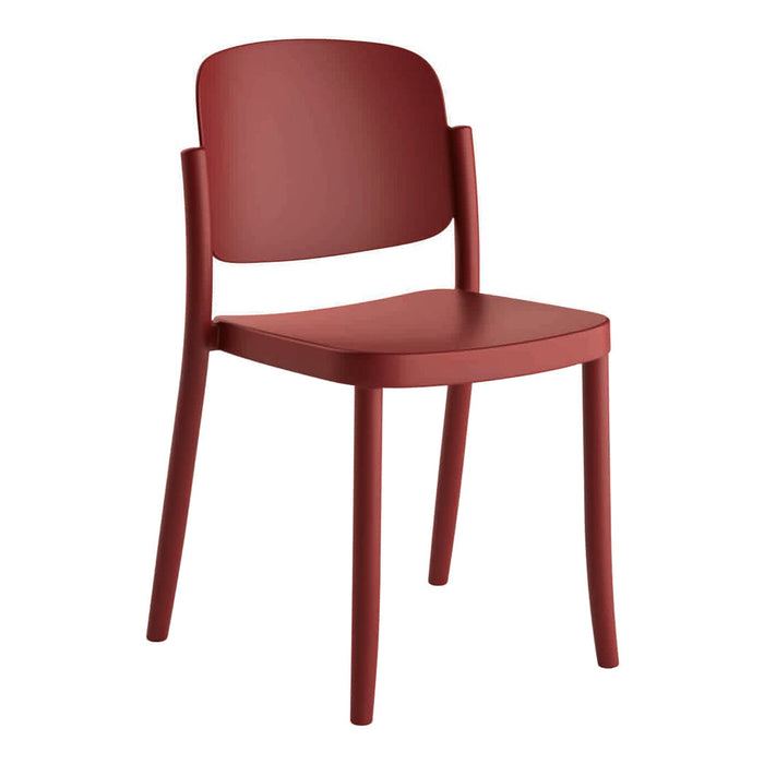 Red modern chair with a sleek, minimal design and smooth, matte finish. Ideal for contemporary spaces.