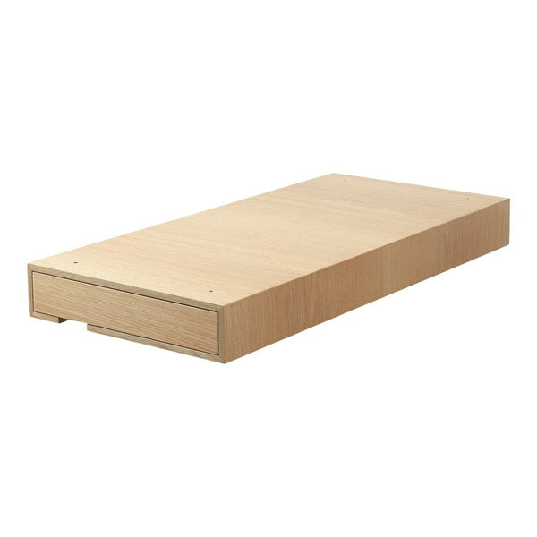 Light wood platform bed base with a smooth, natural finish and minimalist design. Ideal for modern aesthetics.