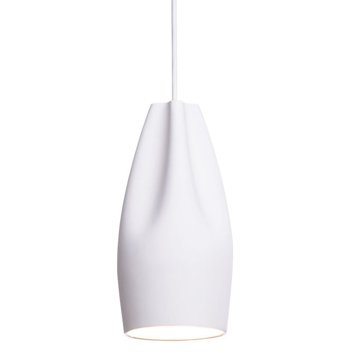 White pendant lamp with a sleek, modern design featuring subtle folds and a smooth finish. Ideal for contemporary decor.
