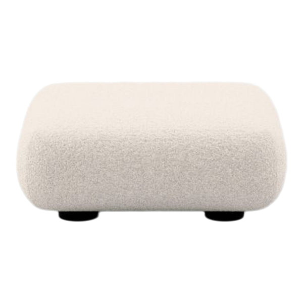 Neutral cream color with a soft, textured fabric finish on a compact, rounded rectangular design.