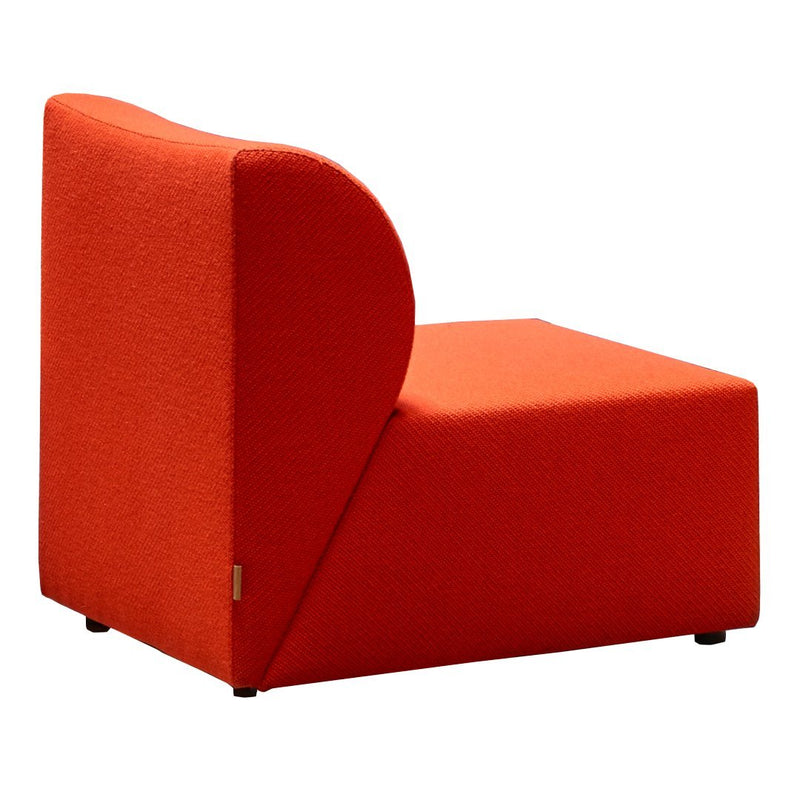Vibrant orange upholstered chair with a modern geometric design and clean lines. Perfect for contemporary decor.