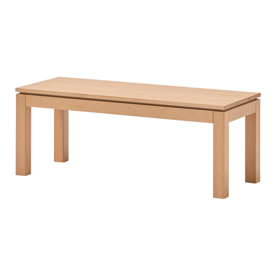 Light beige rectangular coffee table with a smooth surface and simple, minimalist design. Perfect for modern decor.