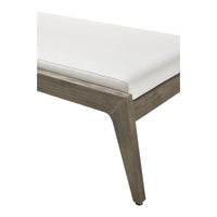 White cushion with a smooth finish, paired with a sleek, light gray wooden frame. Modern and minimalist design.