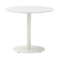Modern white round table with a smooth finish and minimalistic design, perfect for any contemporary space.