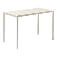 Modern white rectangular table with a sleek lined pattern, perfect for minimalist decor.