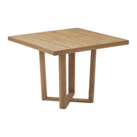 Natural wood square table with a smooth, slatted surface and minimalistic design, showcasing warm honey tones.