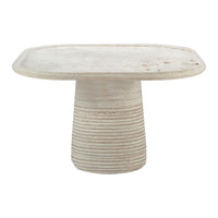 Textured beige table with a square top and ribbed cylindrical base. Elegant, neutral tones add a modern touch.