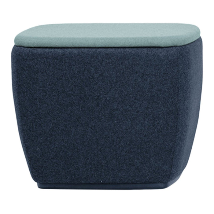 Dark blue upholstered seat with a light green top; simple, modern design suitable for various interior styles.