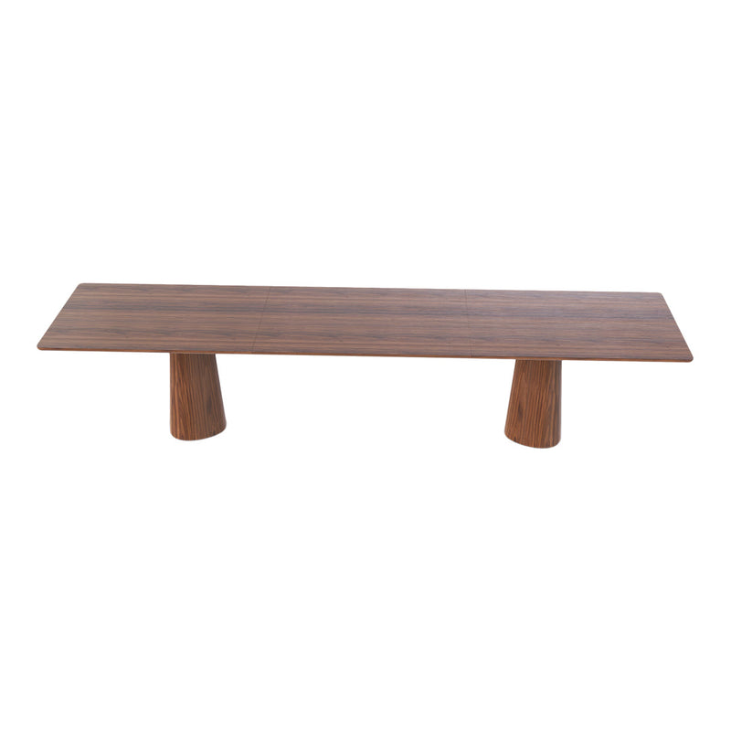 Brown rectangular coffee table with a smooth surface and textured cylindrical legs, showcasing a modern minimalist design.