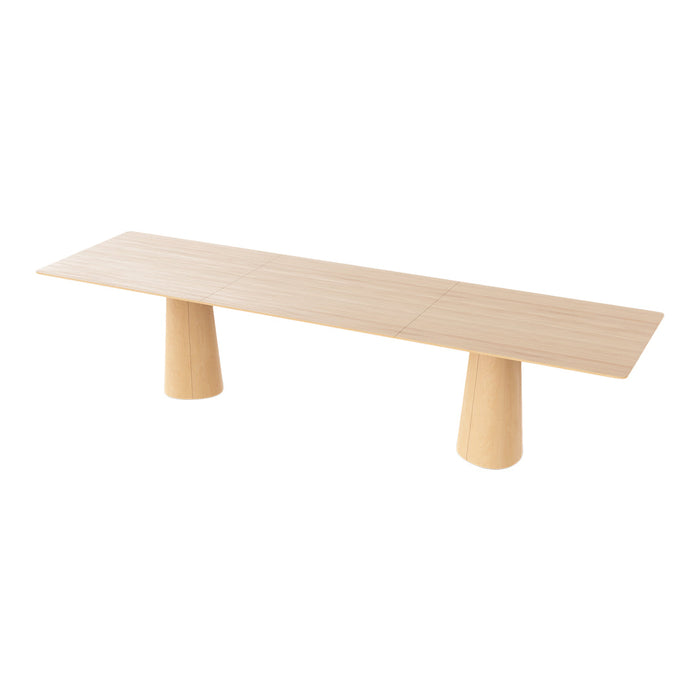 Light natural wood bench with smooth finish and cylindrical legs, perfect for modern decor.