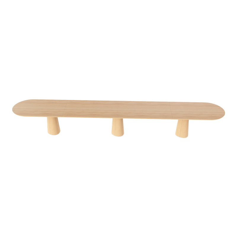Light wood shelf with smooth, rounded edges and three cylindrical legs, showcasing a natural finish.