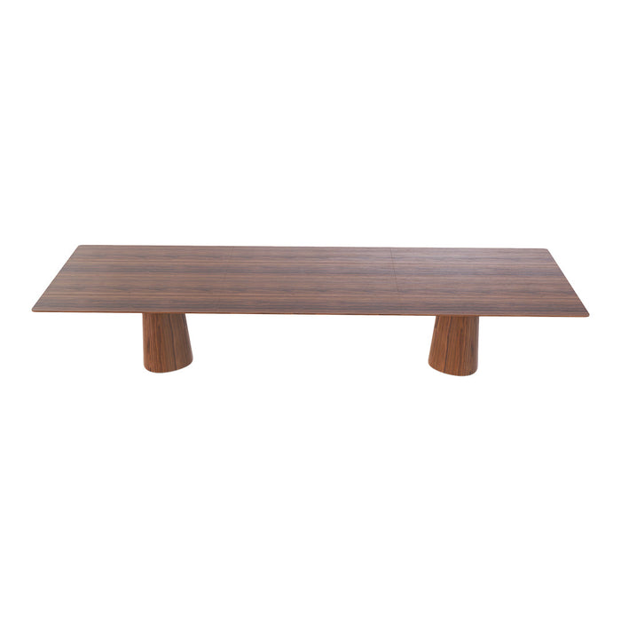 Modern rectangular coffee table with warm brown wood finish and subtle striped pattern on the surface.