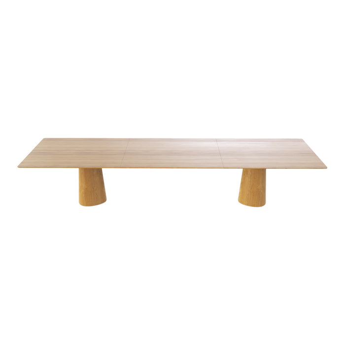 Light oak coffee table with a smooth, natural wood grain finish and rounded, tapered legs. Modern and minimalist design.