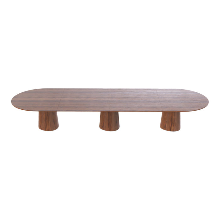 Stylish oval coffee table in warm wood tones with a smooth surface and textured round legs, perfect for modern decor.