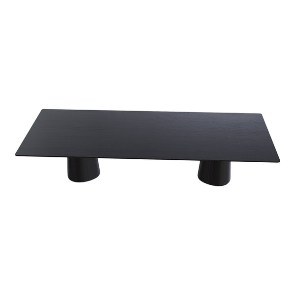 Sleek black coffee table with a smooth surface and cylindrical legs, perfect for modern decor.