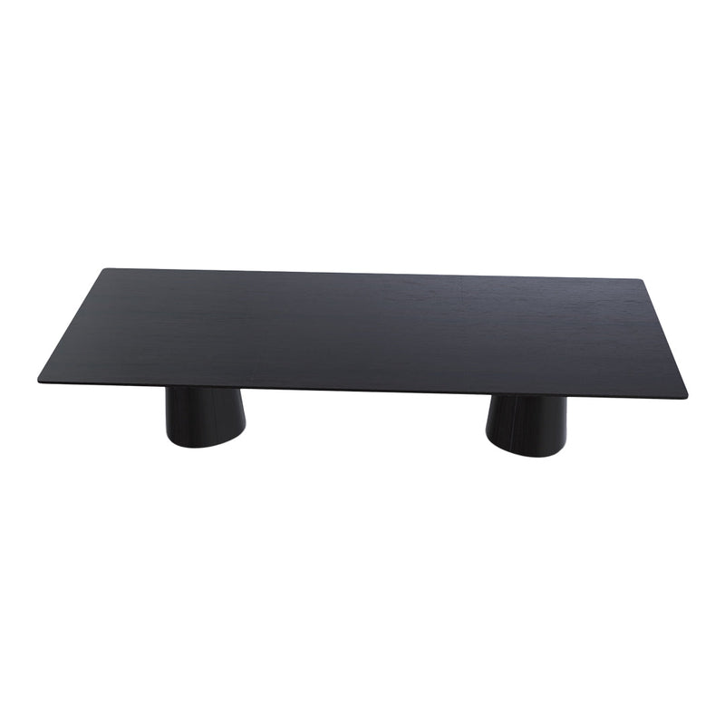 Sleek black coffee table with a smooth surface and cylindrical legs, perfect for modern decor.