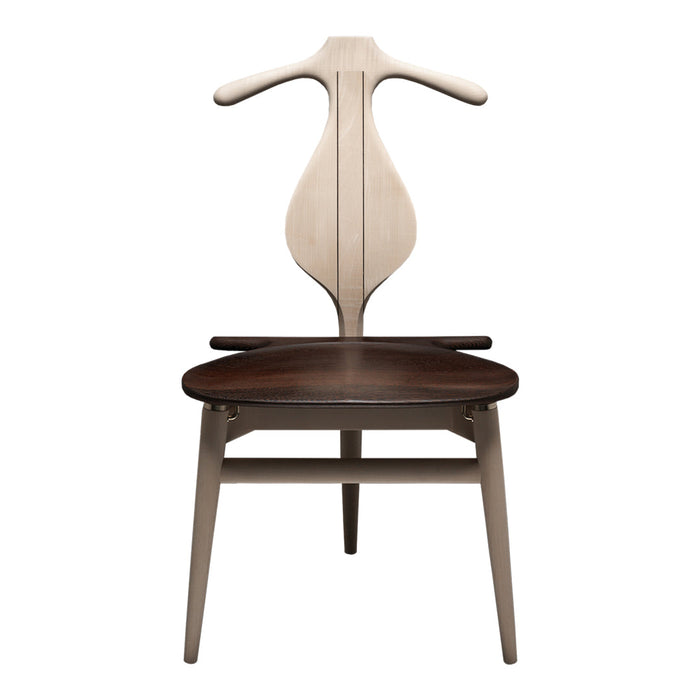 Elegant two-tone chair featuring a light beige backrest and a rich dark brown seat, showcasing a minimalist design.