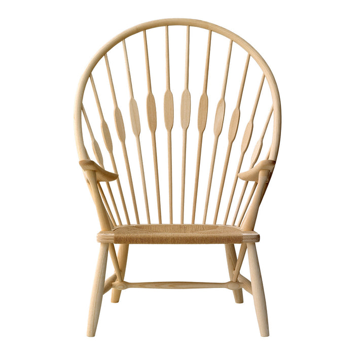 Natural wood chair with a light beige finish and a sleek, vertical slat pattern, offering a modern, minimalist look.