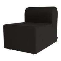 Black minimalist modular chair with a smooth, solid fabric pattern, perfect for modern decor.