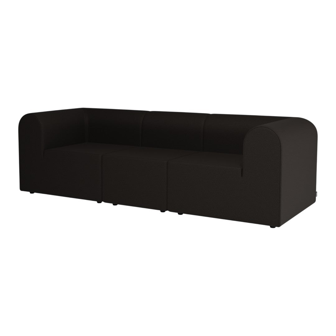 Modern black sofa with a sleek, minimalist design and smooth fabric texture. Perfect for contemporary decor.