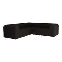 Black corner sofa with a sleek, minimalist design and smooth, solid fabric upholstery. Ideal for modern interiors.