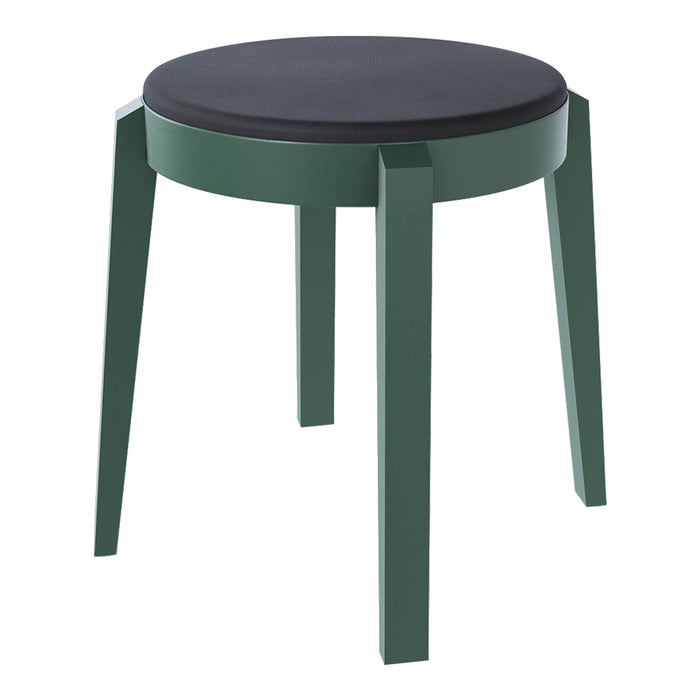 Green stool with a sleek, round black seat and minimalist design, perfect for modern interiors.