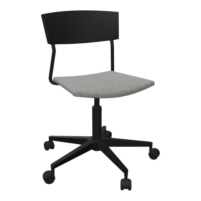 Black and gray office chair with a sleek design, featuring a solid black back and a light gray fabric seat.