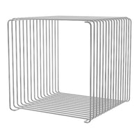 Silver wire cube-shaped storage basket with clean lines and minimalistic pattern, ideal for modern decor.