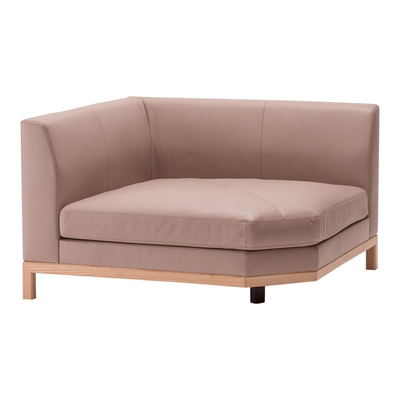 Corner sofa in soft beige with smooth upholstery and minimalistic wooden legs, perfect for modern interiors.