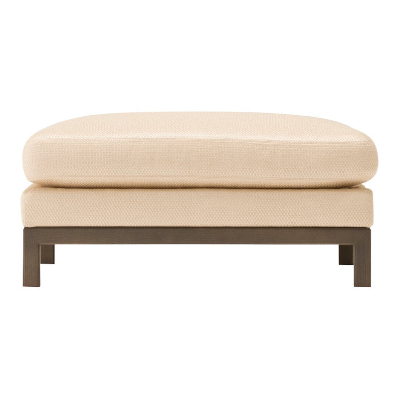 Neutral beige cushion with a smooth texture on a dark wood frame, offering a minimalist and modern design.