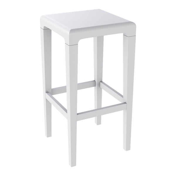 White wooden bar stool with a sleek, minimalist design and smooth, solid surface. Ideal for modern decor.