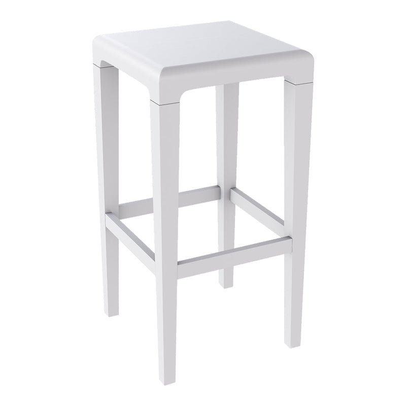 White wooden bar stool with a sleek, minimalist design and smooth, solid surface. Ideal for modern decor.