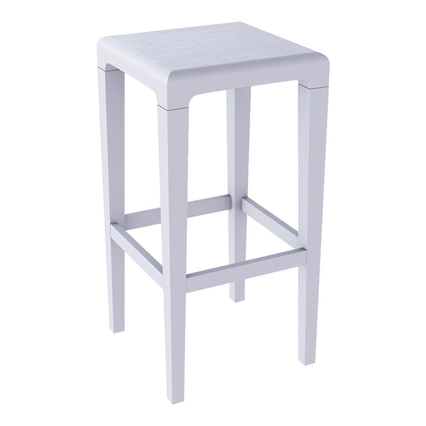 White wooden bar stool with a minimalist design and smooth finish. Perfect for modern decor.